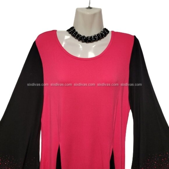Pink and Black Tunic Kimono Sleeves Loose Fit Plus Size Tunic Top - New - Picture 4 of 7